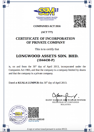Malaysia Company Certificate