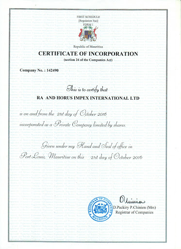 Mauritius Company Certificate